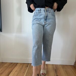 vtg 90s Express light wash mom jeans high waist pants cut‎ off ankle length 30"